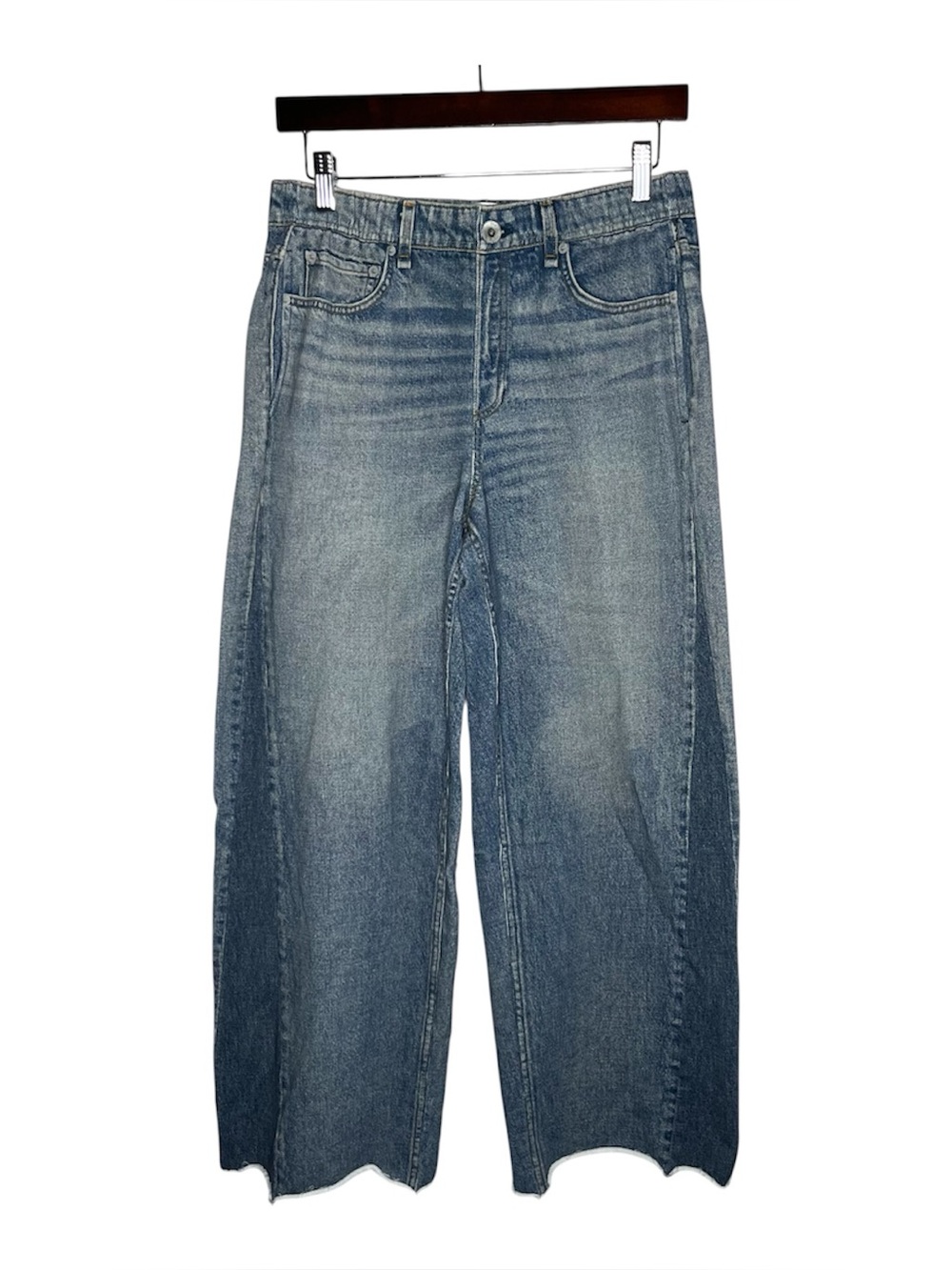 Rag & Bone Miramar Denim Printed Raw Hem Wide Leg French Terry Sweat Pants - Picture 3 of 11